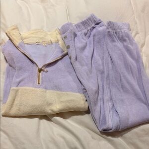 Stoney Clover Donni Colab Purple and Cream Half-Zip Lounge Set S